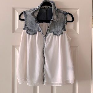 Denim and chiffon tank top